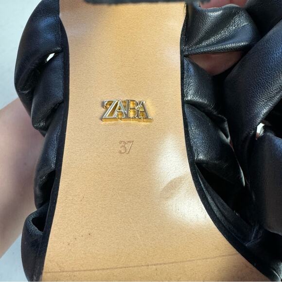 Zara Black Padded Woven Braided Faux Leather High Heels Size EU 37 US 6.5 - Picture 9 of 9